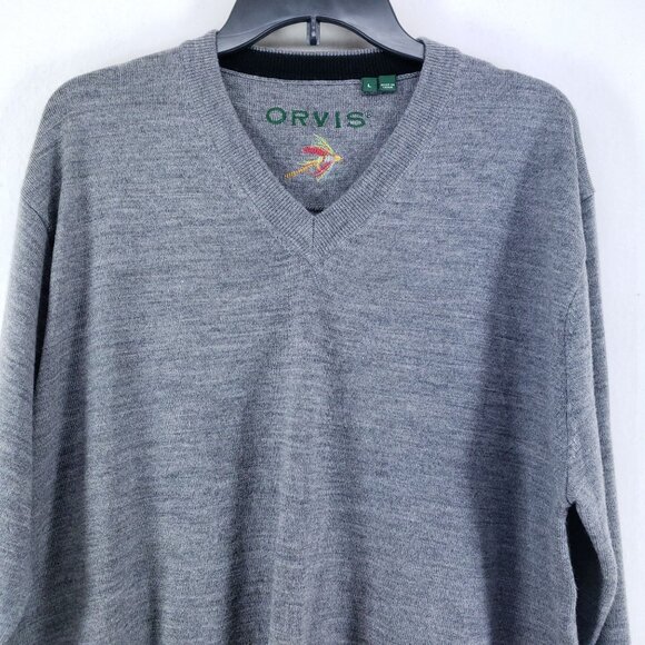 Orvis Mens X-Large Gray V-Neck Merino Wool Blend Sweater - Picture 5 of 8
